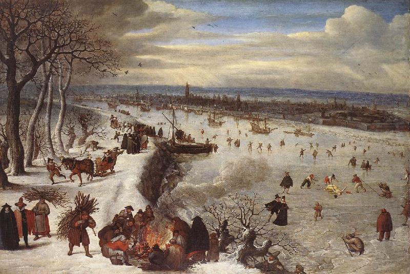 View of Antwerp with the Frozen Schelde tg, VALKENBORCH, Lucas van